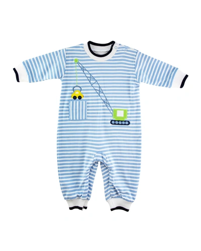 Florence Eiseman Babies' Boy's Crane Car Embroidered Striped Coveralls In Lt Bluewhite