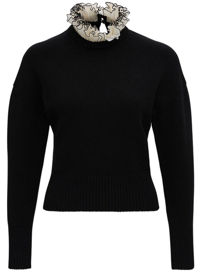 Alexander Mcqueen Ruffled-collar Wool-blend Sweater In Black/white