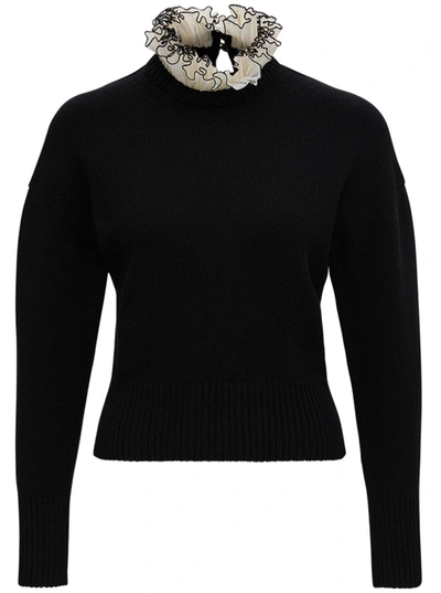 Alexander Mcqueen Ruffled-collar Wool-blend Jumper In Black/white