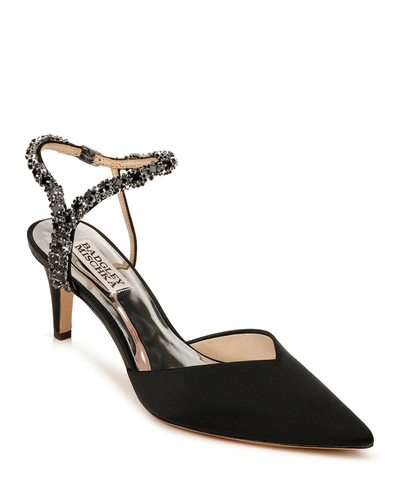 Badgley Mischka Galaxy Embellished Ankle Strap Pointed Toe Pump In Black