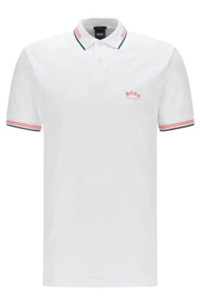 Hugo Boss - Slim Fit Polo Shirt In Stretch Piqu With Curved Logo - White