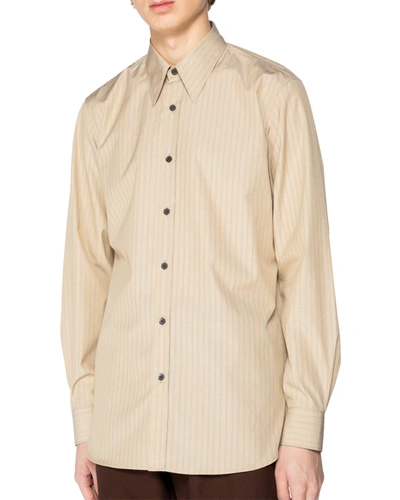 Dries Van Noten Men's Cadogan Striped Point-collar Sport Shirt In White