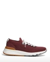 Brunello Cucinelli Men's Stretch Knit Trainer Sneakers In Brown