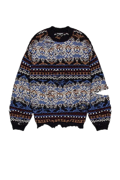 Balenciaga Destroyed Fair Isle Virgin Wool Jumper In Blue