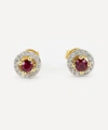 Kojis Gold Ruby And Diamond Cluster Stud Earrings In Gold