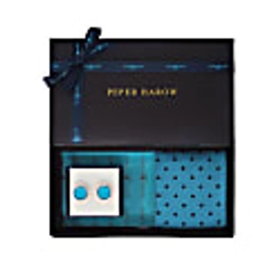 Peper Harow - Made In England Blue Azure Men's Pin Polka Socks & Cufflink Gift Box