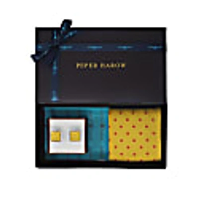 Peper Harow - Made In England Yellow / Orange Honey Men's Pin Polka Socks & Cufflink Gift Box