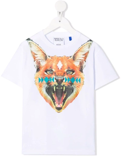 Marcelo Burlon County Of Milan Kids' White Cotton T-shirt With Print In Bianco