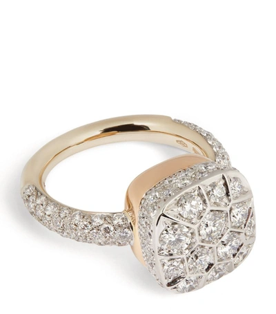Pomellato Mixed Gold And Diamond Nudo Solitaire Ring In White