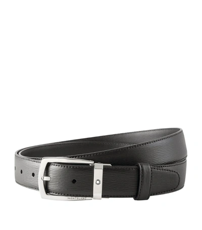 Montblanc Men's Trapeze Textured Cowhide Leather Belt In Black