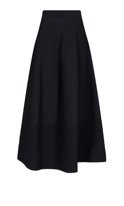 Alexander Mcqueen Plain Flared Skirt In Black