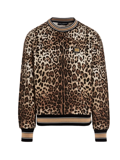 Dolce & Gabbana Leopard-print Long-sleeve Sweatshirt In Brown