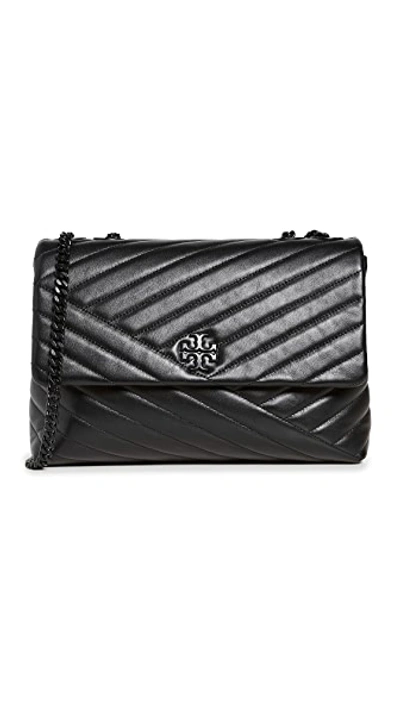 Tory Burch Kira Chevron Powder Coated Convertible Shoulder Bag In Black