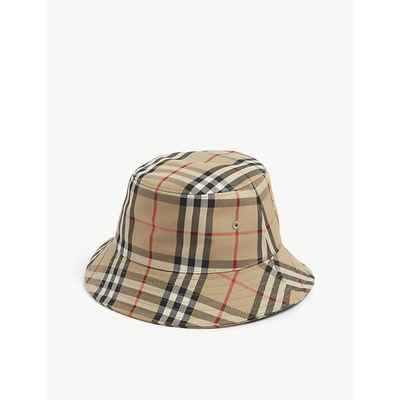 Burberry Kids' Check Cotton Blend Bucket Hat In Neutrals