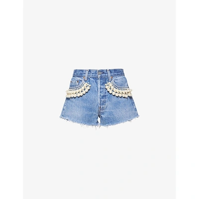 Miu Miu Upcycled By  X Levi's Embellished High-rise Denim Shorts