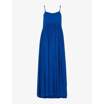 Whistles Womens Blue Carmen Tiered Organic-cotton Midi Dress 6