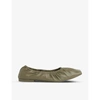 Whistles Ione Soft Ruched Square Toe Flats In Khaki/olive