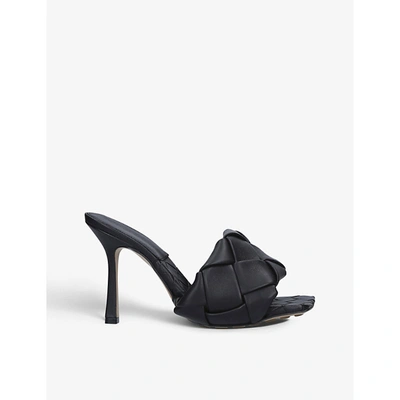 Bottega Veneta Womens Black Lido Intrecciato-woven Leather Heeled Mules
