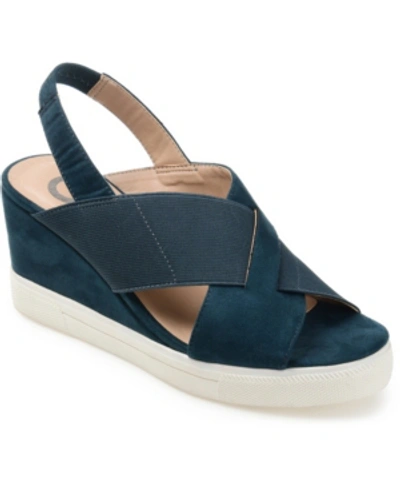 Journee Collection Collection Women's Ronnie Wedge Sandal In Blue