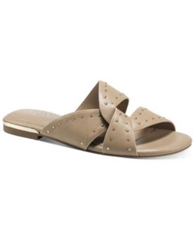 Alfani Women's Danicah Studded Flat Sandals, Created For Macy's Women's Shoes In Nude Leather