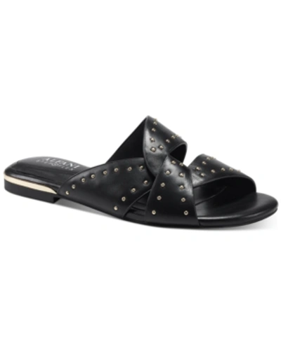 Alfani Women's Danicah Studded Flat Sandals, Created For Macy's Women's Shoes In Black Leather