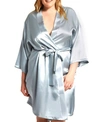 Icollection Plus Size Marina Lux Satin Robe Lingerie In Gray