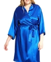 Icollection Plus Size Marina Lux Satin Robe Lingerie In Royal-blue