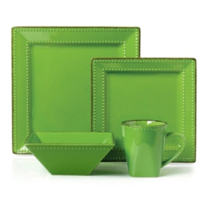 Lorren Home Trends 16 Piece Square Beaded Stoneware Dinnerware Set, Service For 4 In Green