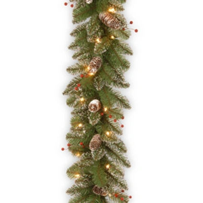 National Tree Company 9' X 10" Glittery Mountain Spruce Garland With Clear Lights In Green