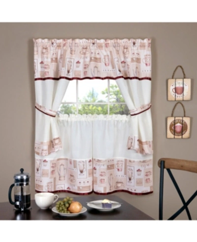 Achim Cappuccino Embellished Cottage Window Curtain Set, 58x24 In Burgundy