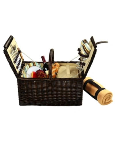 Picnic At Ascot Surrey Willow Picnic Basket With Blanket - Service For 2 In Turquoise