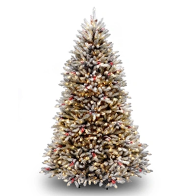 National Tree Company National Tree 7.5' Dunhill Fir Hinged Tree With Snow, Red Berries, Cones & 750 Clear Lights In Green