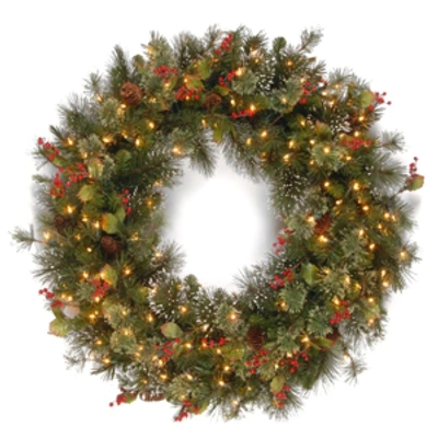 National Tree Company 48" Wintry Pine Wreath With 200 Clear Lights In Green