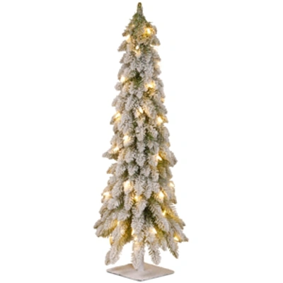 National Tree Company National Tree 48 Snowy Downswept Forstree With Metal Plate And 100 Clear Lights In White