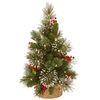 NATIONAL TREE COMPANY 18" WINTRY PINE SMALL TREE WITH CONES, RED BERRIES AND SNOWFLAKES IN BURLAP BASE WITH 15 WARM WHITE 