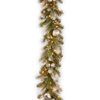 National Tree Company 9' Glittery Pomegranate Pine Garland With Silver Pomegranates,champagne Berries Frosted Tips And 100 In Green