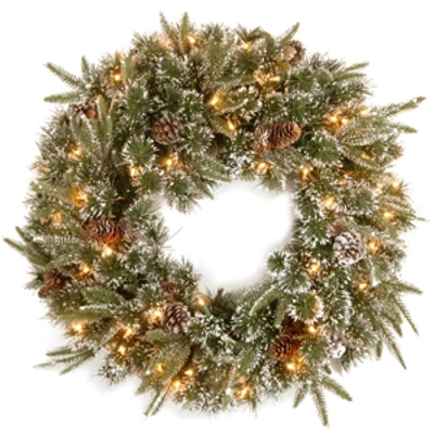 National Tree Company 24" "feel Real" Liberty Pine Wreath With Snow And Pine Cones And 50 Clear Lights In Green