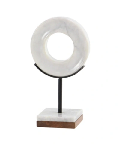 Cosmoliving Natural Wood And Marble Modern Sculpture Table Decor In White