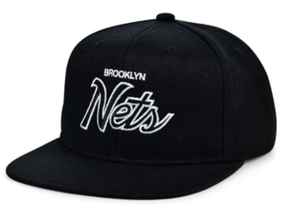Mitchell & Ness Brooklyn Nets Heritage Script Snapback Cap In Black