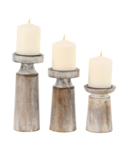 Rosemary Lane Mango Wood Natural Candle Holder, Set Of 3 In Brown