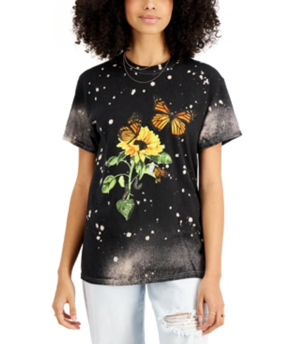 Love Tribe Juniors' Cotton Butterfly-print T-shirt In Black