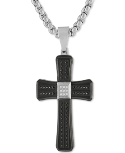 Macy's Men's Black & White Diamond Cross 22" Pendant Necklace (3/8 Ct. T.w.) In Stainless Steel & Black Ion