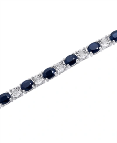 Macy's Sapphire (3-3/8 Ct. T.w.) & Diamond (1/10 Ct. T.w.) Link Bracelet In Sterling Silver