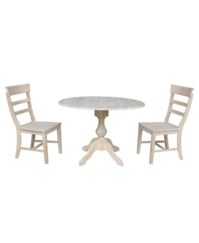 International Concepts 42" Round Top Pedestal Table With 2 Chairs In Cream