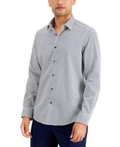 Alfani Men's Regular-fit Neat-print Shirt, Created For Macy's In Indigo Bunting