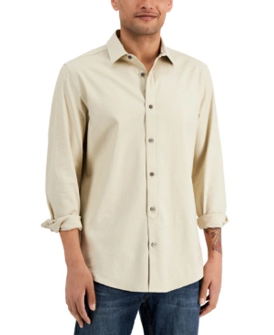 Alfani Men's Stretch Linen Woven Shirt, Created For Macy's In Sand