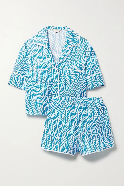 Fendi Printed Silk-satin Twill Pajama Set In Blue