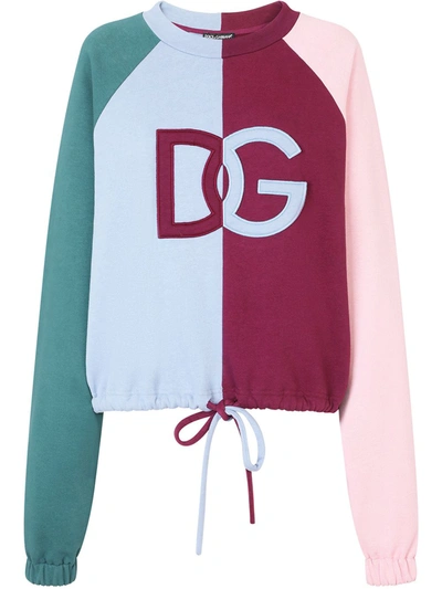 Dolce & Gabbana Tie-waist Colourblock Logo Sweatshirt In Multicolor