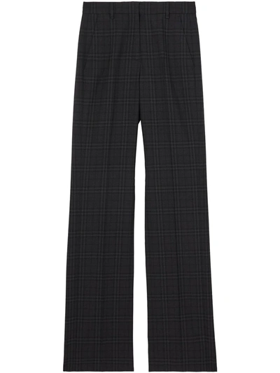Burberry Check Wool Tailored Trousers In Black