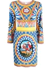 Dolce & Gabbana Short Carretto-print Organzine Dress In Blue
